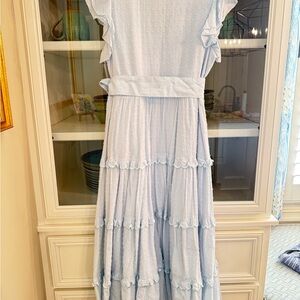 CROSBY by Mollie Burch Blue Ruffle Maxi Dress- medium